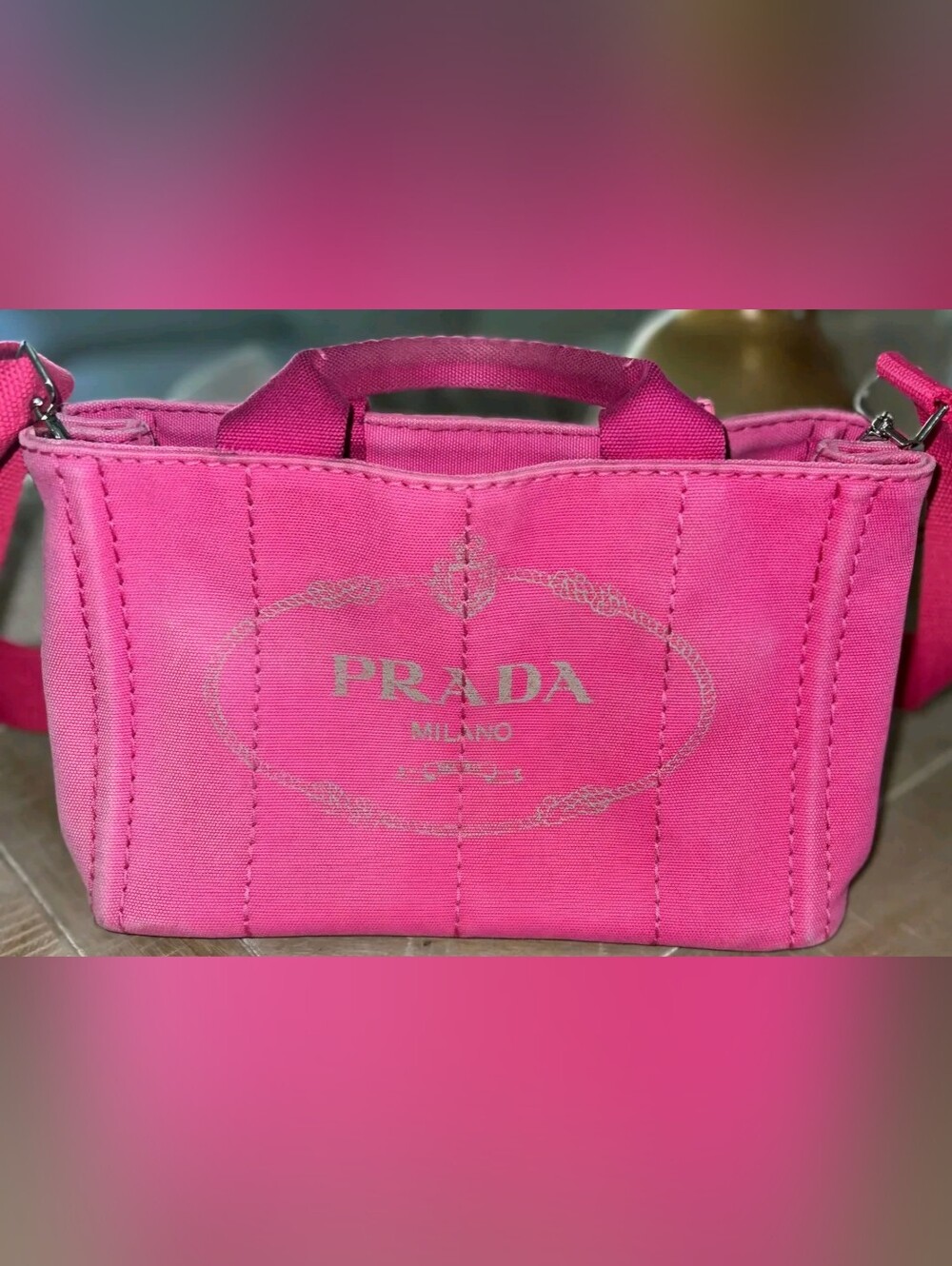 Prada Pink Canapa Canvas Tote Small Size